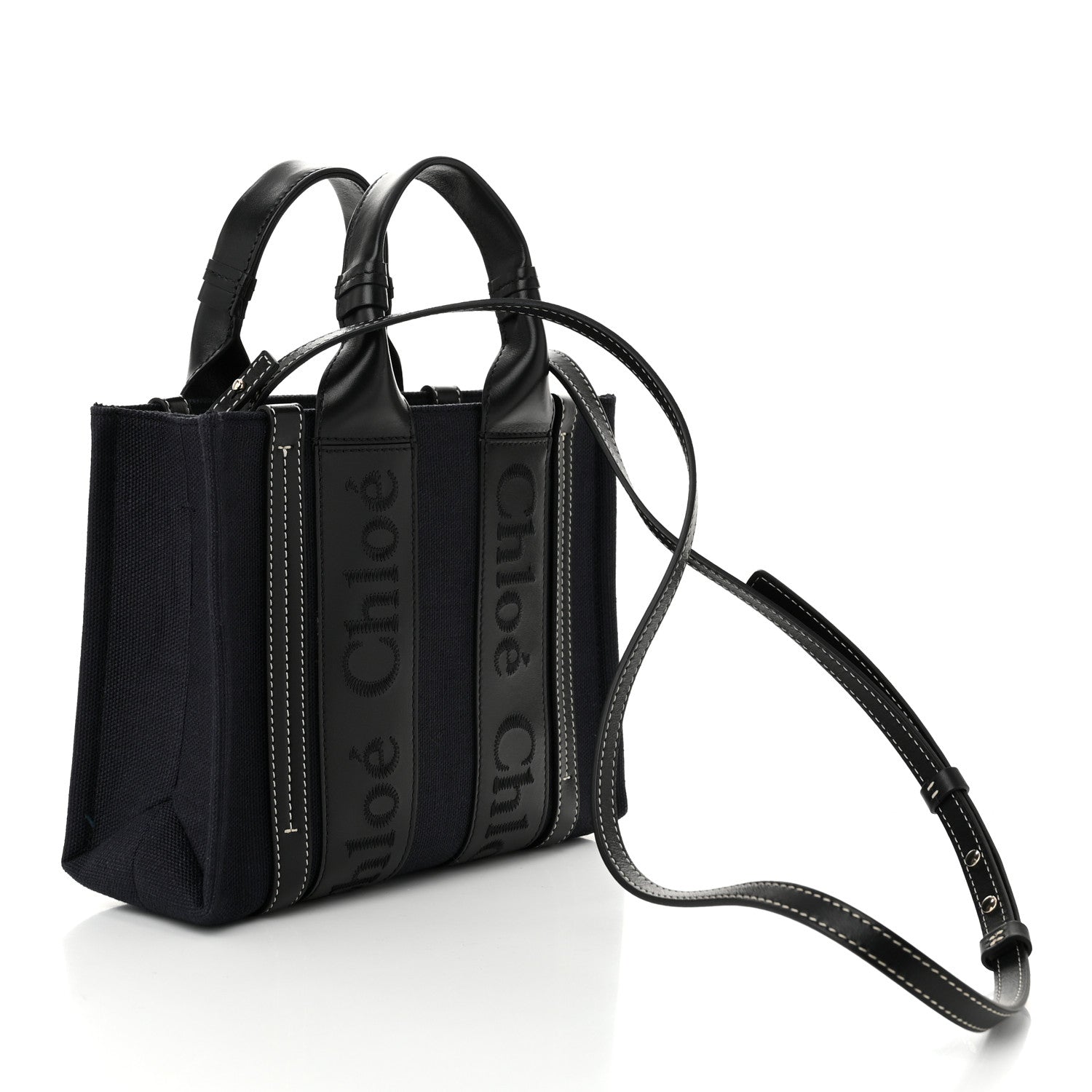 Chloe Calfskin Linen Small Woody Tote Deep Denim 3 of 10