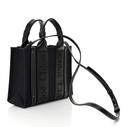 Chloe Calfskin Linen Small Woody Tote Deep Denim 3 of 10