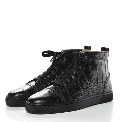 Christian Louboutin Matte Crocodile Mens Louis Flat Sneakers 40 Black 3 of 9