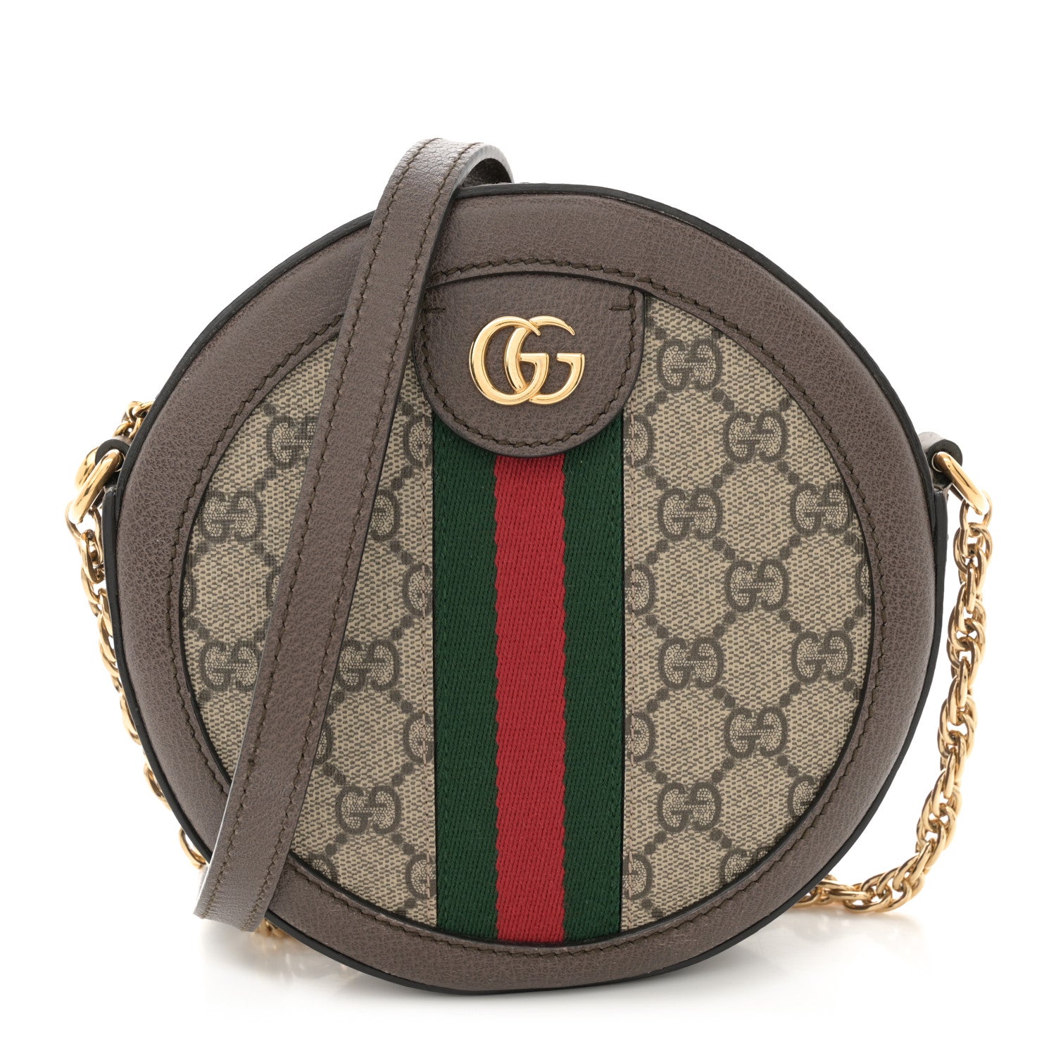 Gucci GG Supreme Monogram Web Mini Ophidia Round Shoulder Bag Brown 1 of 11