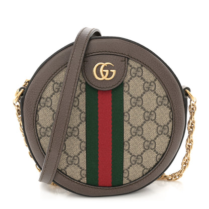 Gucci GG Supreme Monogram Web Mini Ophidia Round Shoulder Bag Brown 1 of 11