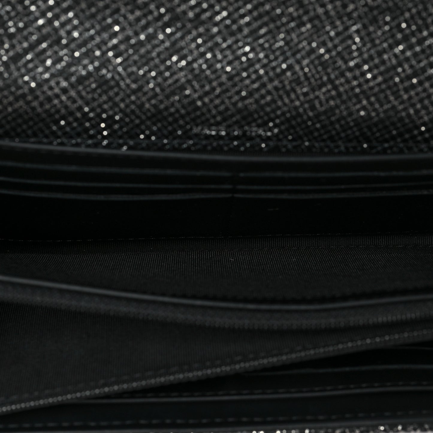 Metallic Calfskin Quilted Large Gusset Flap Wallet Dark Grey