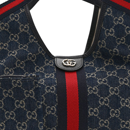 Gucci Denim GG Monogram Web Small Giglio Tote Blue White 9 of 11
