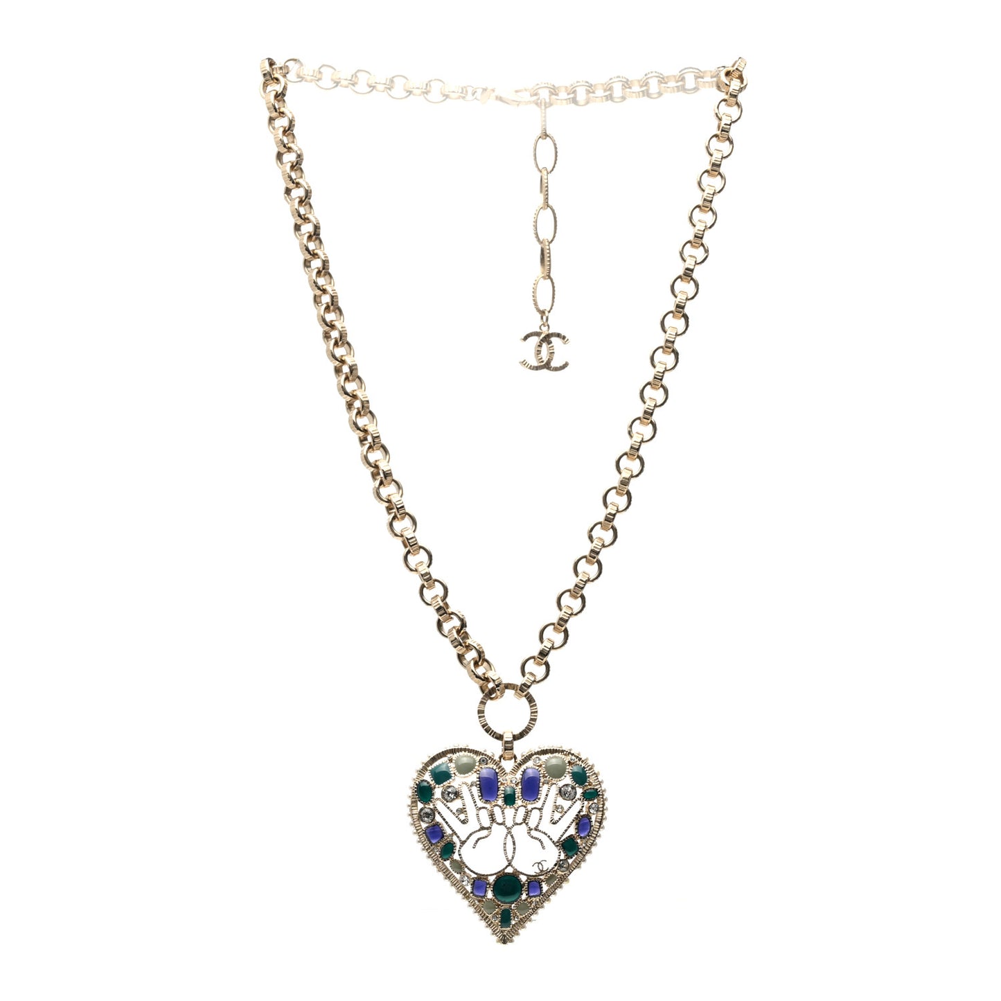 Embellished Crystal Resin Heart Peace Sign Emoji Necklace Gold Multicolor