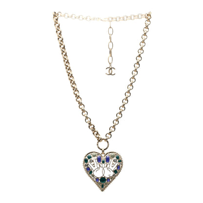Chanel Embellished Crystal Resin Heart Peace Sign Emoji Necklace Gold Multicolor 3 of 6