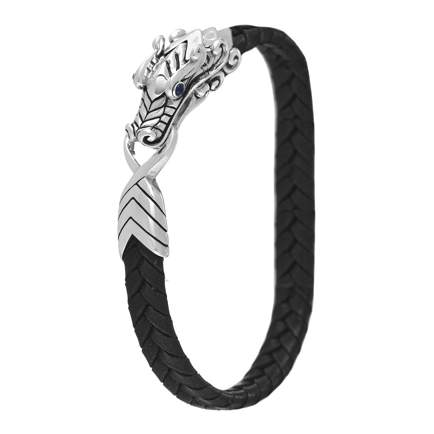 John Hardy Sterling Silver Leather Blue Sapphire Naga Dragon Bracelet Black 1 of 4