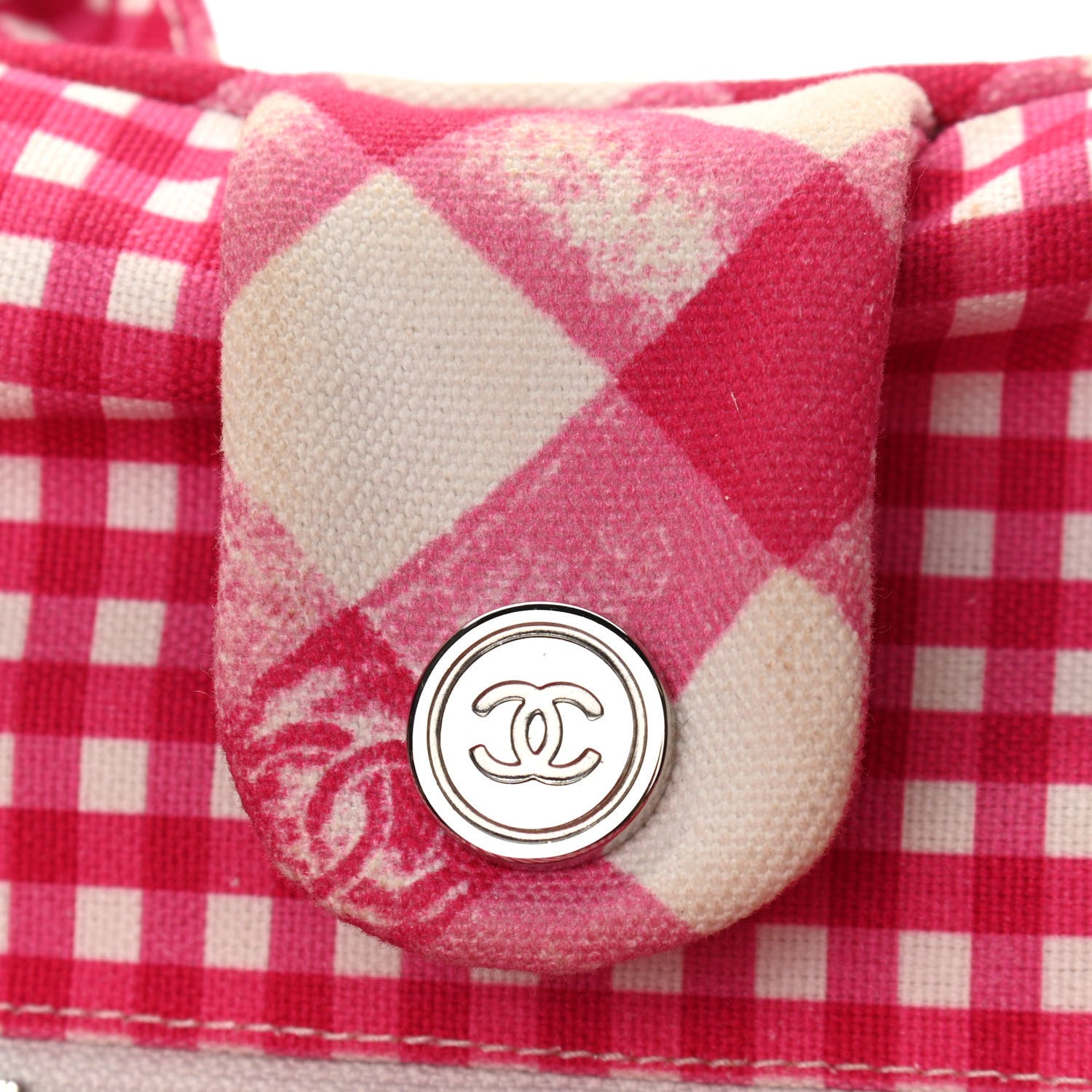 Chanel Canvas Gingham Printed Small CC Tote Pink White 15 of 15
