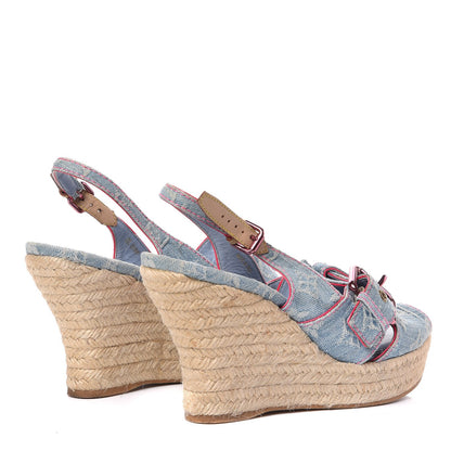 Louis Vuitton Denim Monogram Espadrille Wedge Sandals 40 Blue 4 of 13