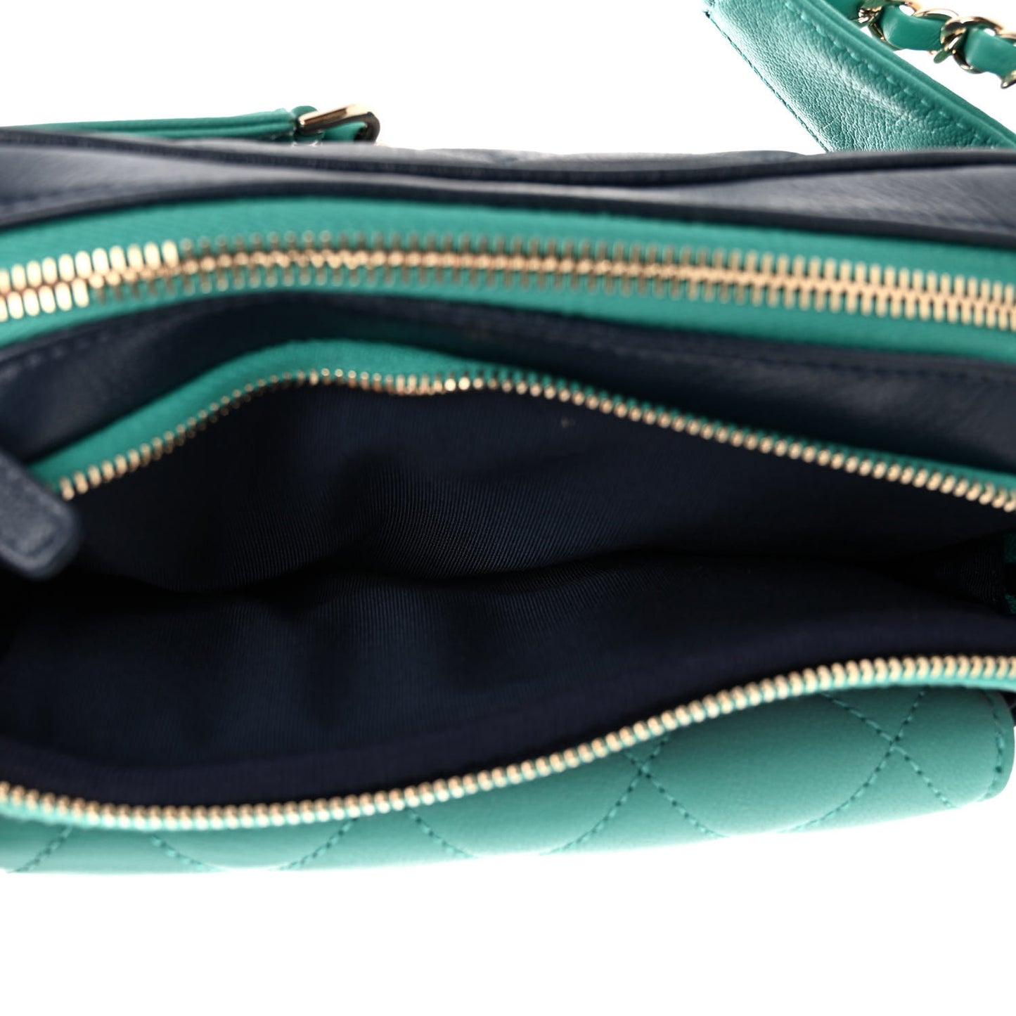 Goatskin Quilted Tri-Color In & Out Waist Bag Navy Turquoise Pink