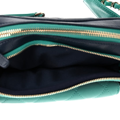 Chanel Goatskin Quilted Tri-Color In & Out Waist Bag Navy Turquoise Pink 7 of 14