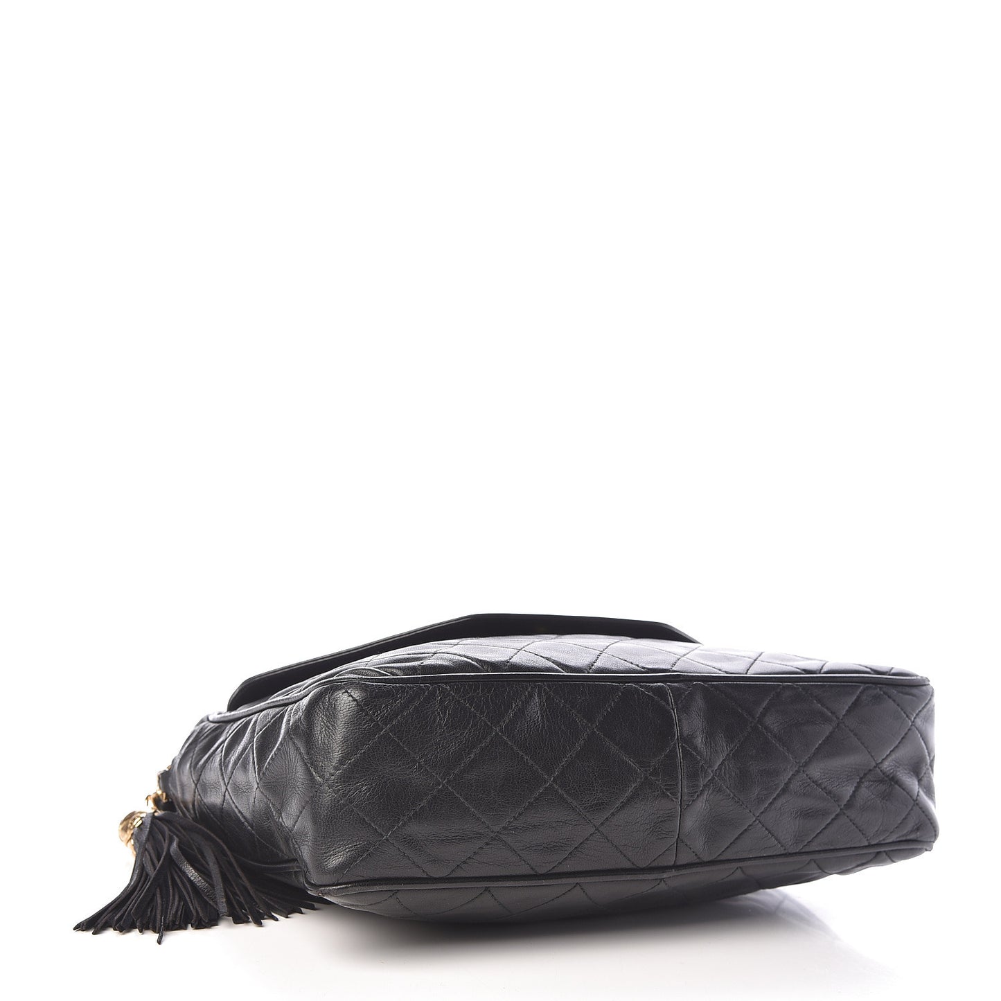 Lambskin Quilted Tassel Camera Case Black