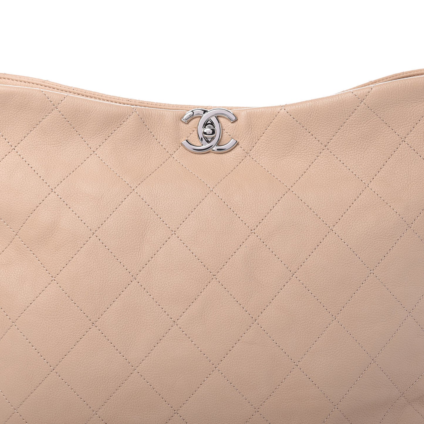 Grained Calfskin Stitched Medium Braided With Style Hobo Beige