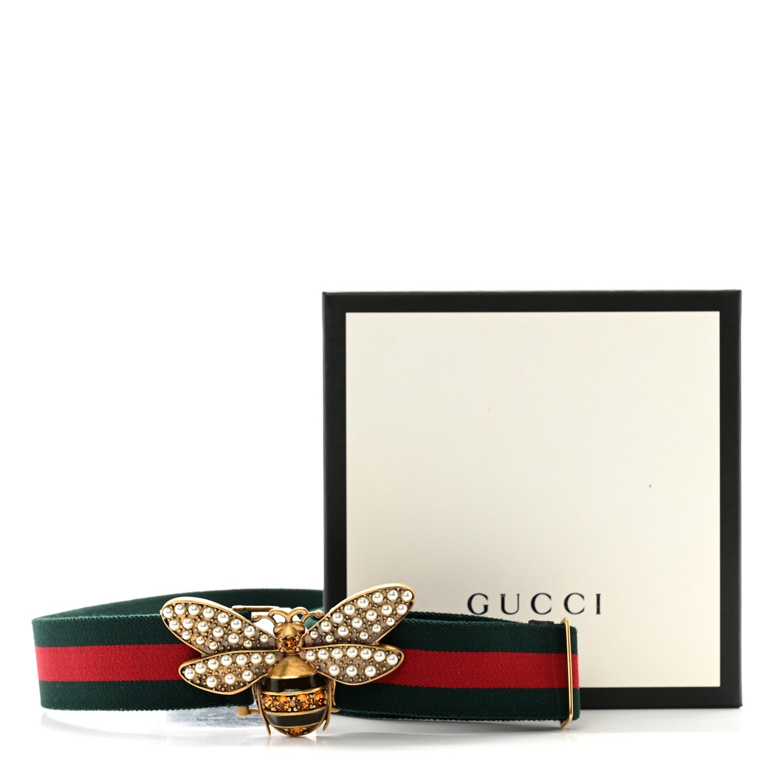 Gucci Web Queen Margaret Bee Belt 85 34 Red Green 6 of 6