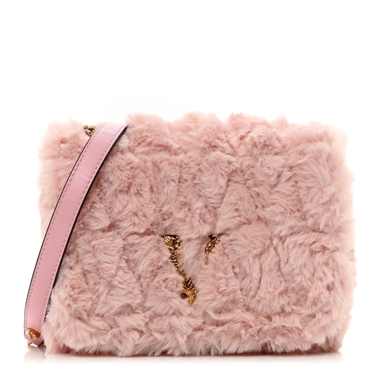 Versace Faux Fur Quilted Virtus Shoulder Bag English Rose 1 of 8