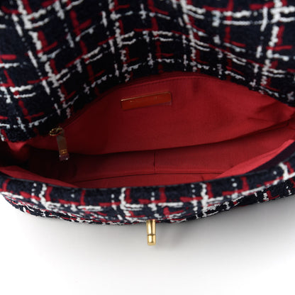 Chanel Tweed Quilted Large Chanel 19 Flap Navy Blue White Red 5 of 10