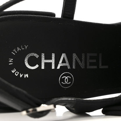 Chanel Grosgrain Lambskin Cap Toe Camellia Bow Slingback Pumps 37.5 Black 7 of 13