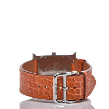 Hermes Stainless Steel Alligator 26mm Heure H Hour Quartz Watch Orange 4 of 7