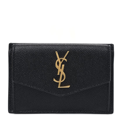 Saint Laurent Grain De Poudre Uptown Monogram Card Case Black 1 of 4