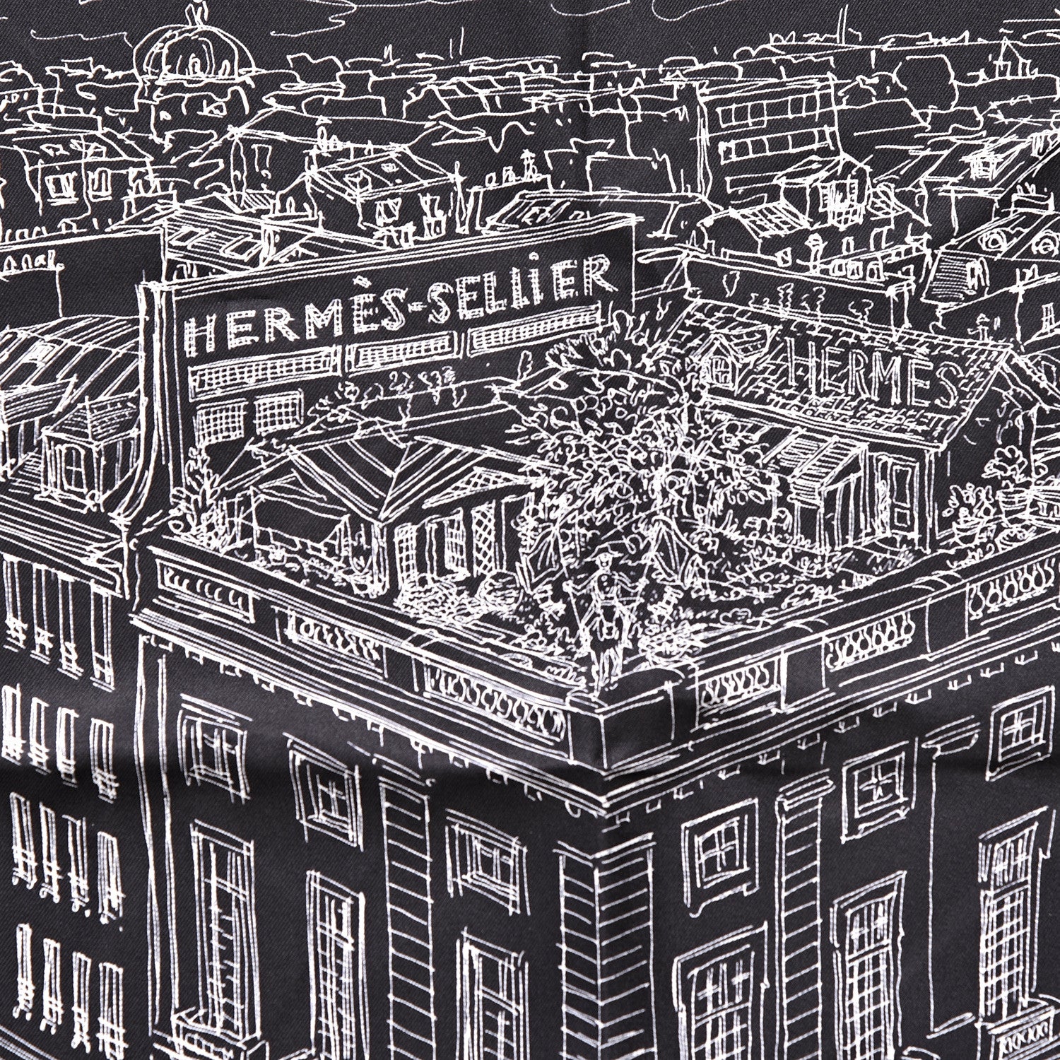 Hermes Silk Un Jardin Sur Le Toit Pocket Square Black White 2 of 4