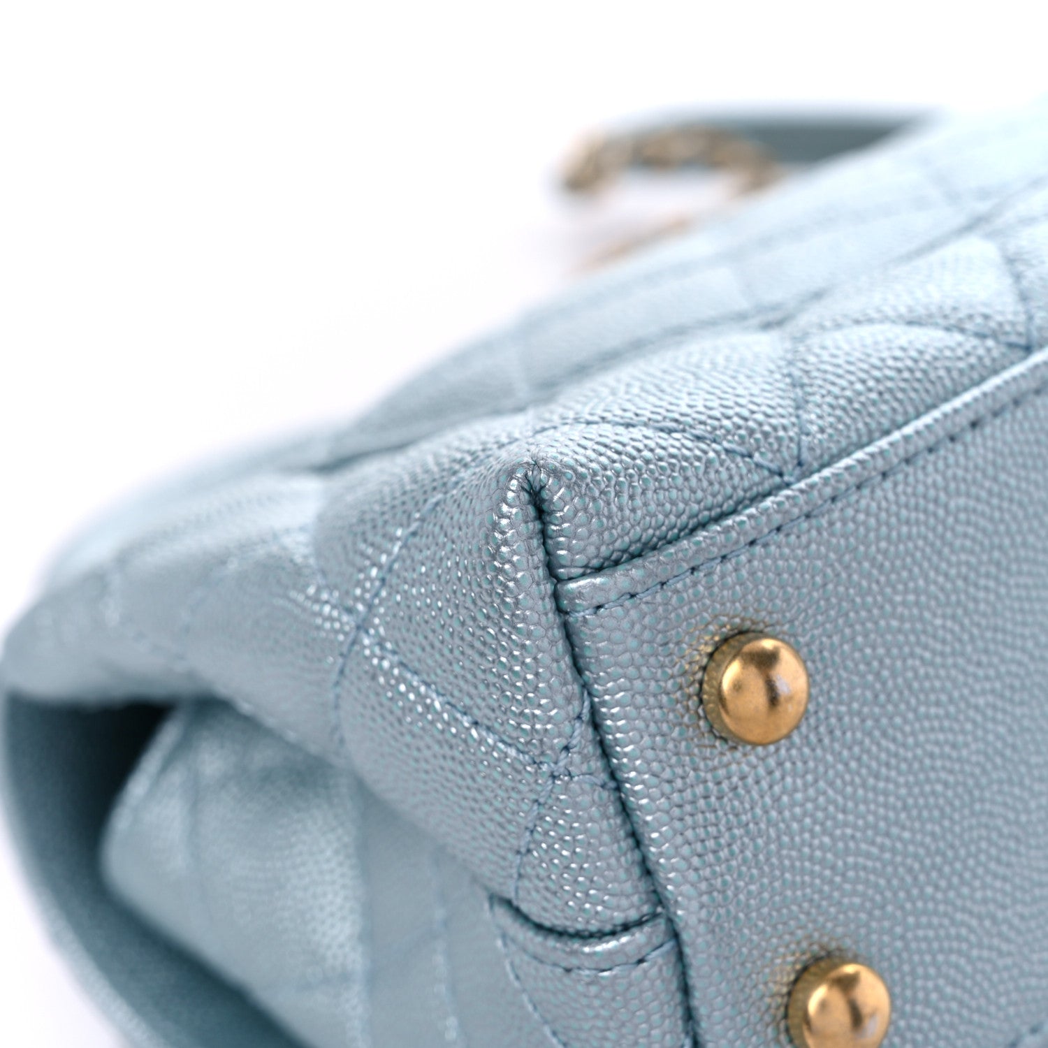 Chanel Metallic Caviar Quilted Extra Mini Coco Handle Flap Light Blue 10 of 12