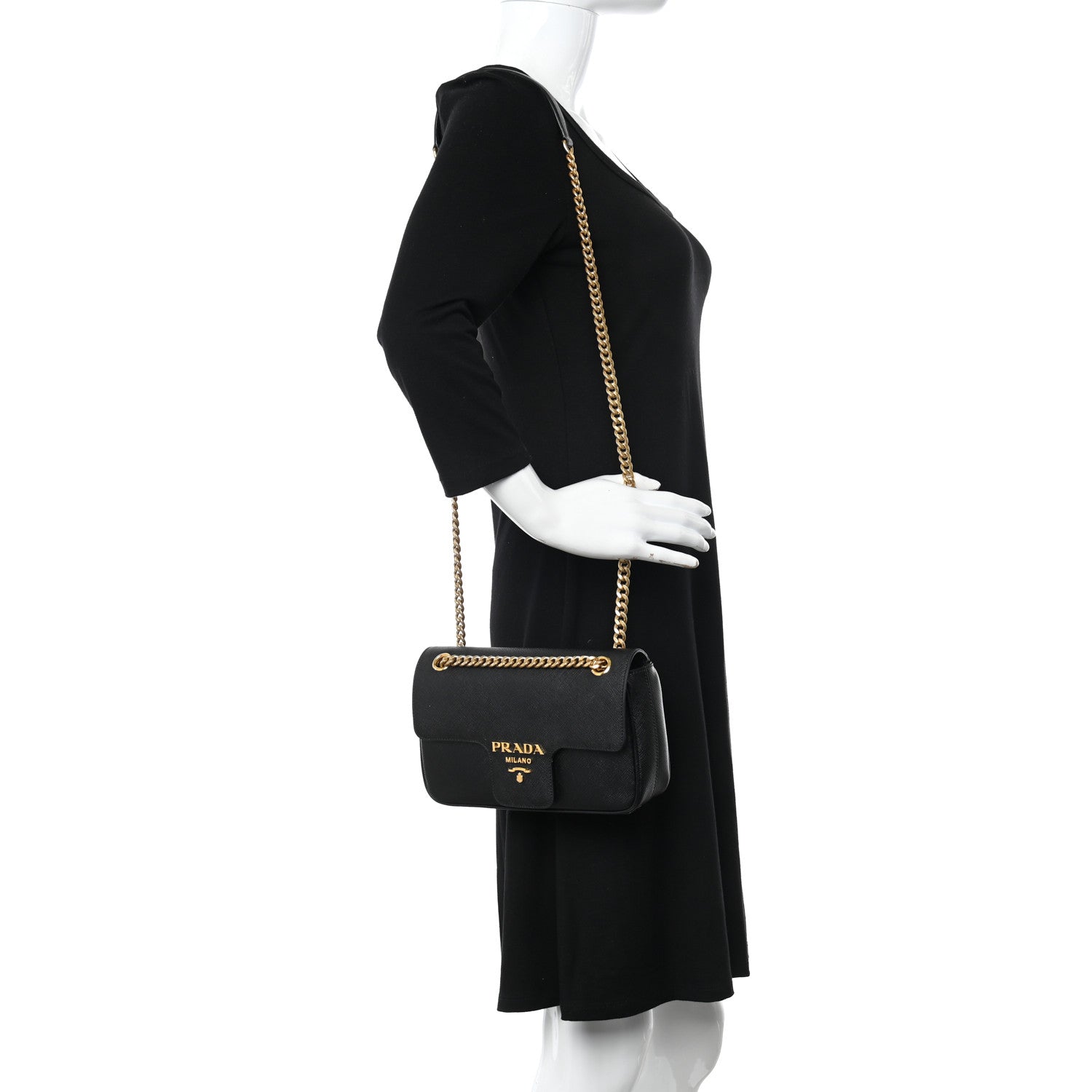 Prada Saffiano Flap Shoulder Bag Black 2 of 9