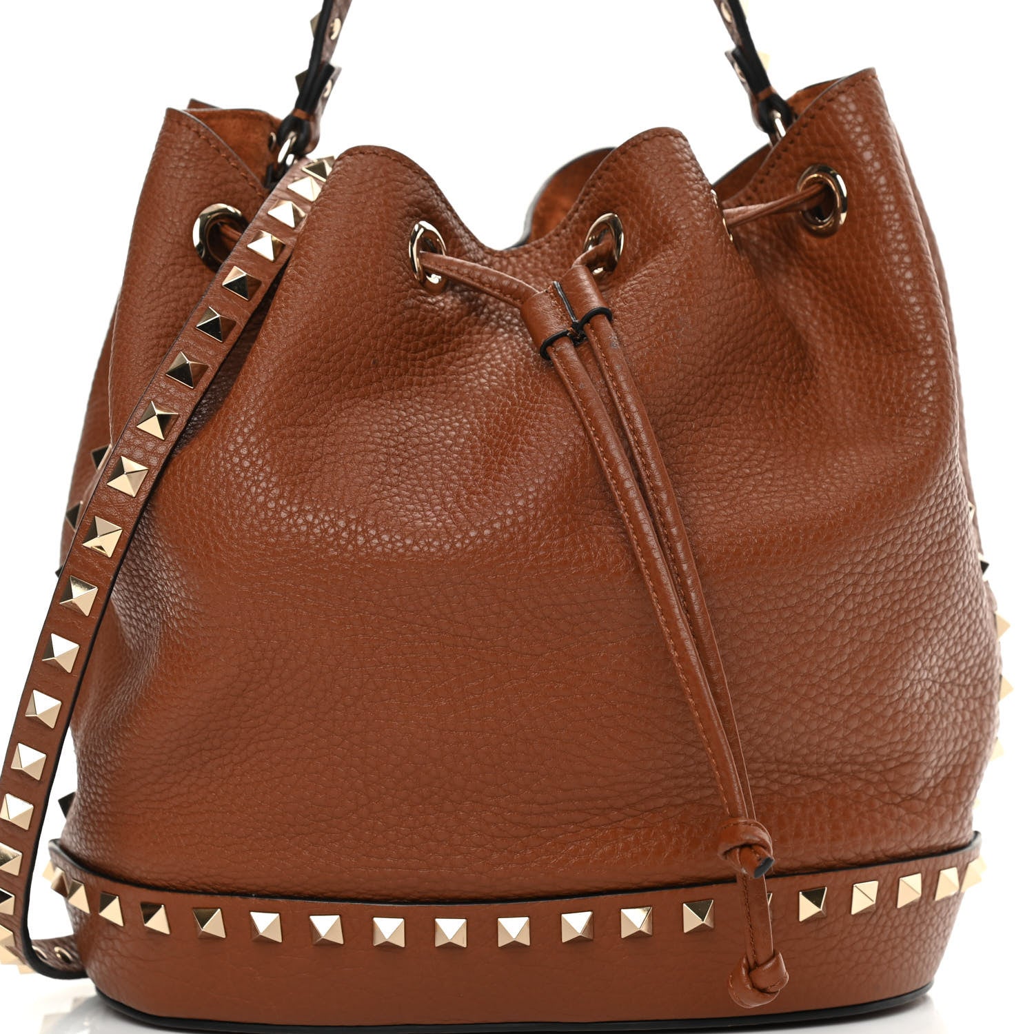 Valentino Garavani Grained Calfskin Rockstud Bucket Bag Saddle Brown 7 of 9
