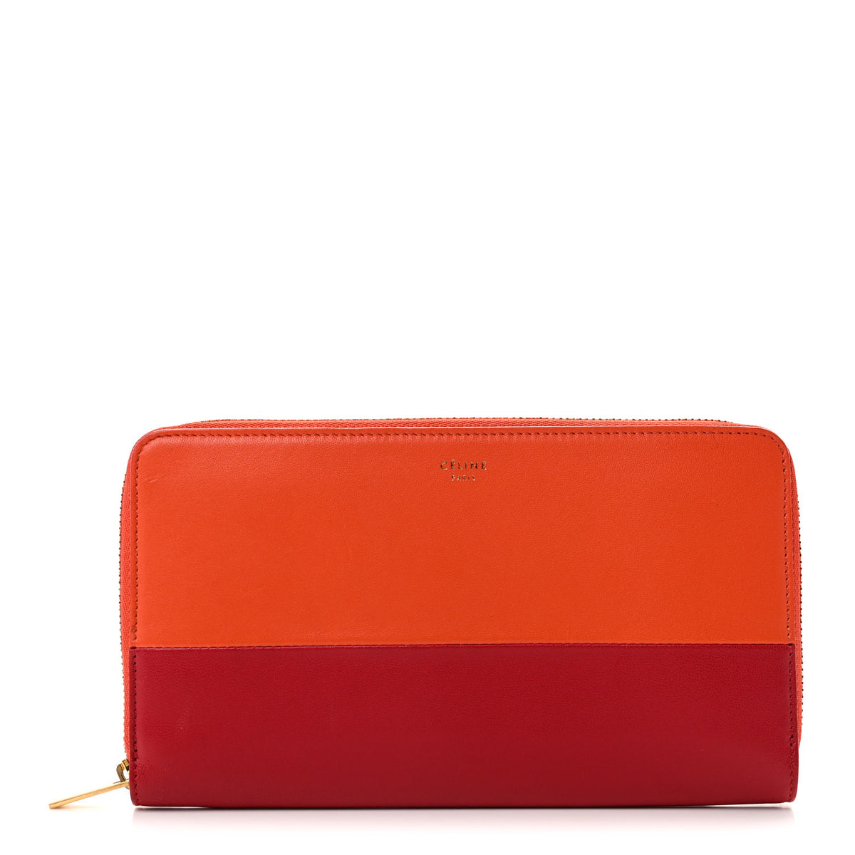 Celine Lambskin Large Zip Around Multifunction Wallet Red Orange 1 of 6