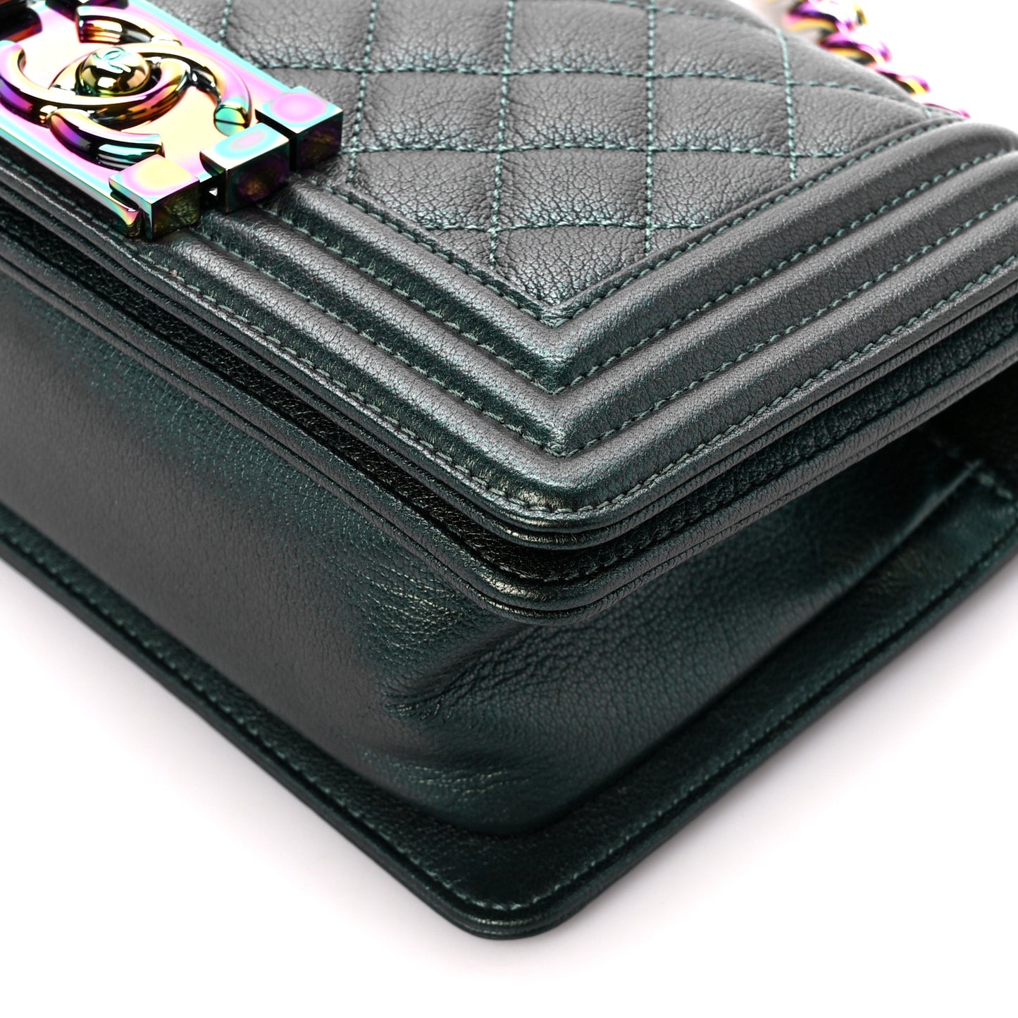 Iridescent Goatskin Quilted Small Boy Flap Green