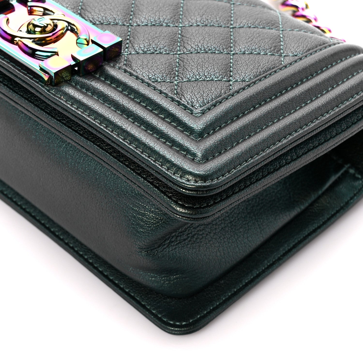 Chanel Iridescent Goatskin Quilted Small Boy Flap Green 10 of 10