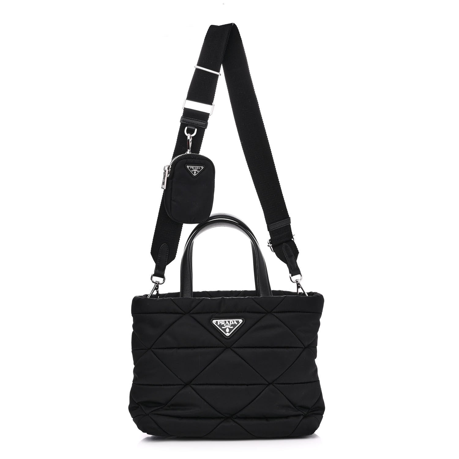 Prada Re-Nylon Nappa Triangle Quilted Padded Double Handled Zip Pocket Tote Black 1 of 13