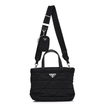 Prada Re-Nylon Nappa Triangle Quilted Padded Double Handled Zip Pocket Tote Black 1 of 13