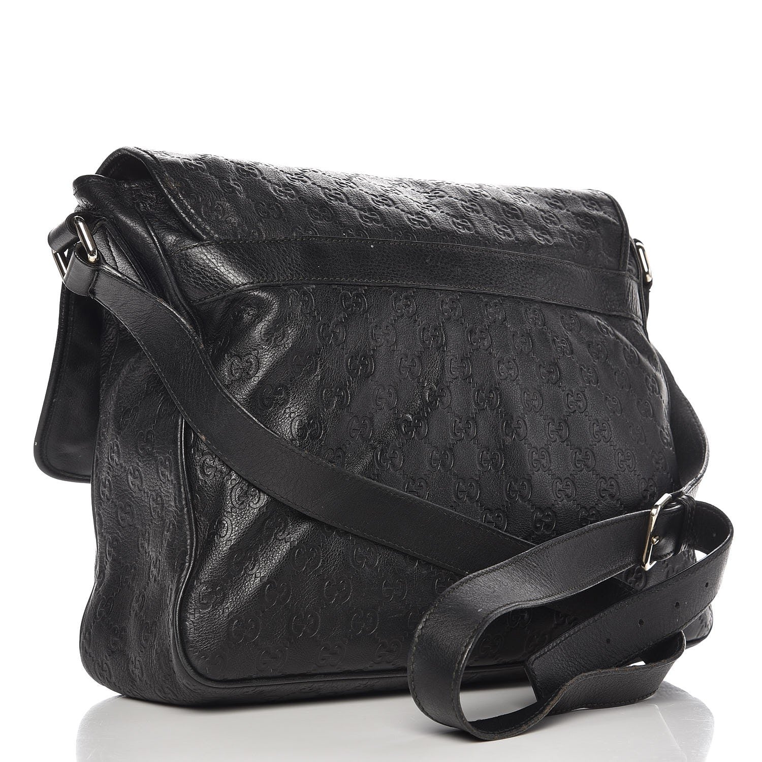 Gucci Guccissima Medium Flap Messenger Bag Black 3 of 15