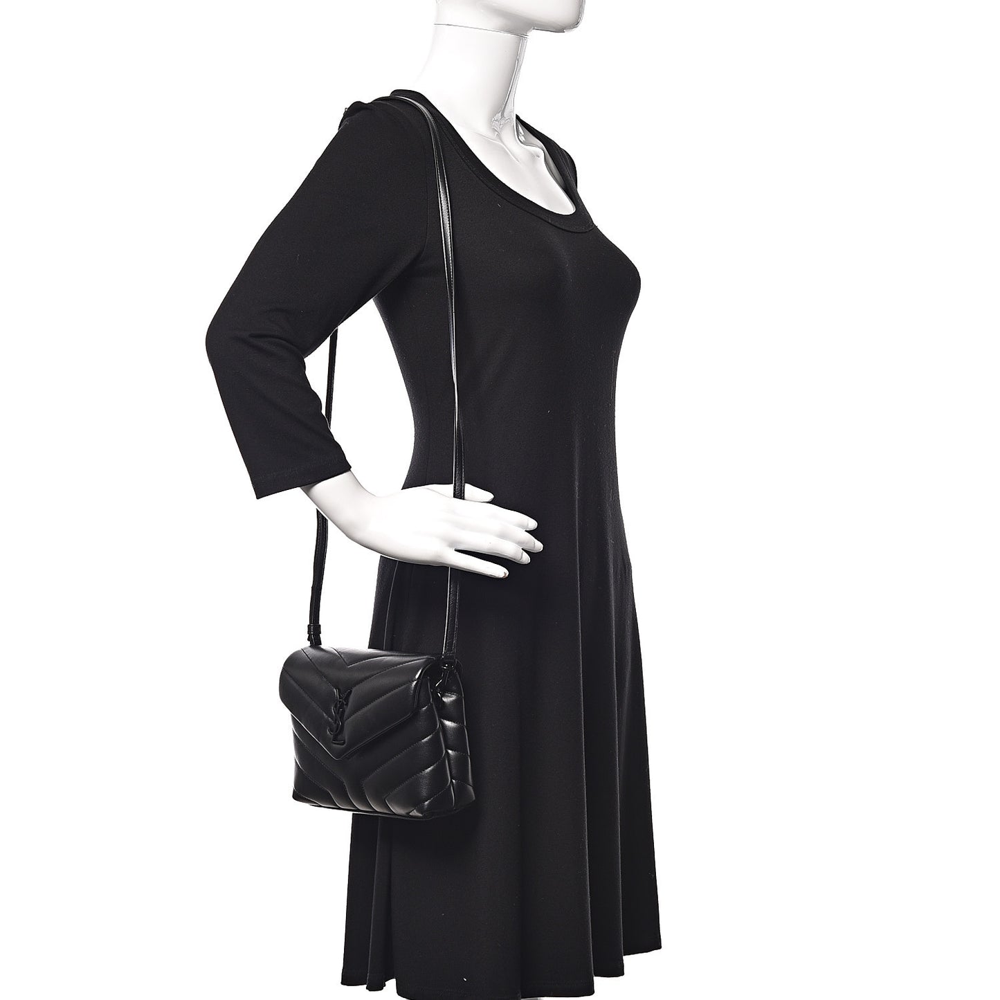 Calfskin Y Quilted Monogram Toy Loulou Crossbody Bag Black