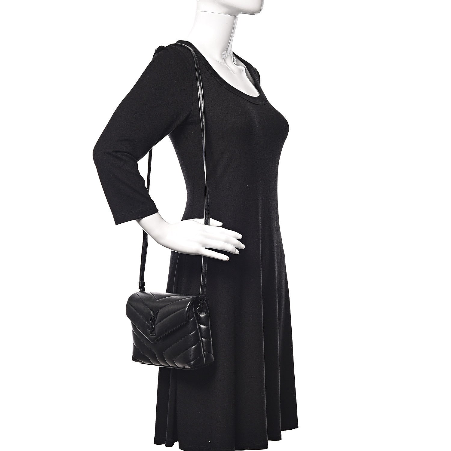 Saint Laurent Calfskin Y Quilted Monogram Toy Loulou Crossbody Bag Black 2 of 10