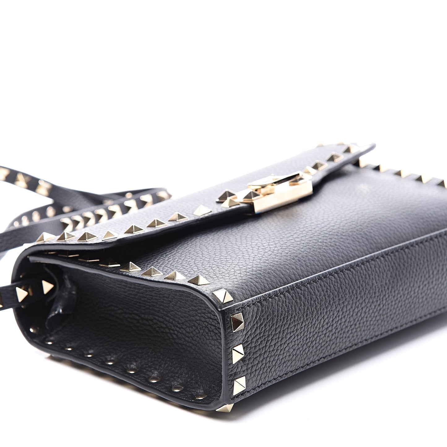 Pebbled Calfskin Medium Rockstud Flip Lock Crossbody Bag Black