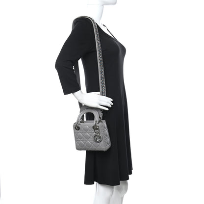 Christian Dior Lambskin Cannage Mini Lady Dior Crystal Strap Grey 2 of 11