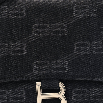 Balenciaga Washed Denim BB Monogram Small Hourglass Top Handle Bag Black 7 of 9