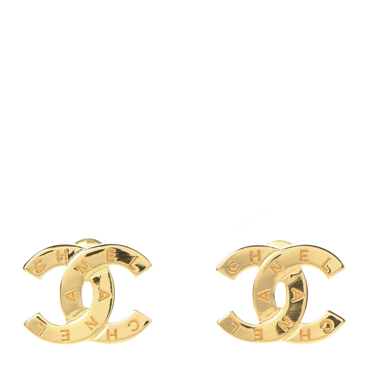 Metal CC Paris Button Stud Earrings Gold