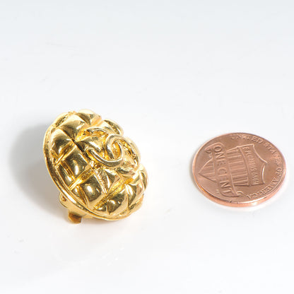 Chanel Metal Quilted CC Round Clip On Earrings Gold 2 of 4