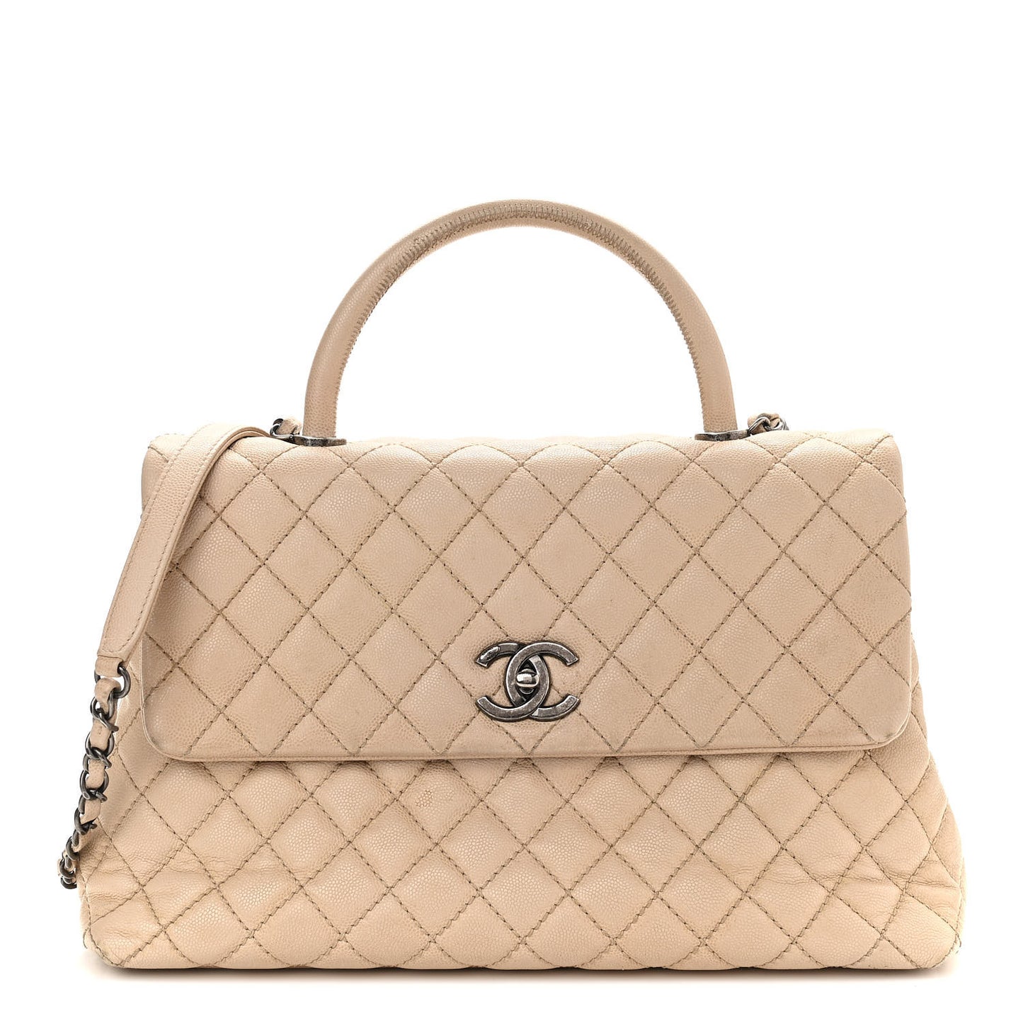 Caviar Quilted Medium Coco Handle Flap Light Beige