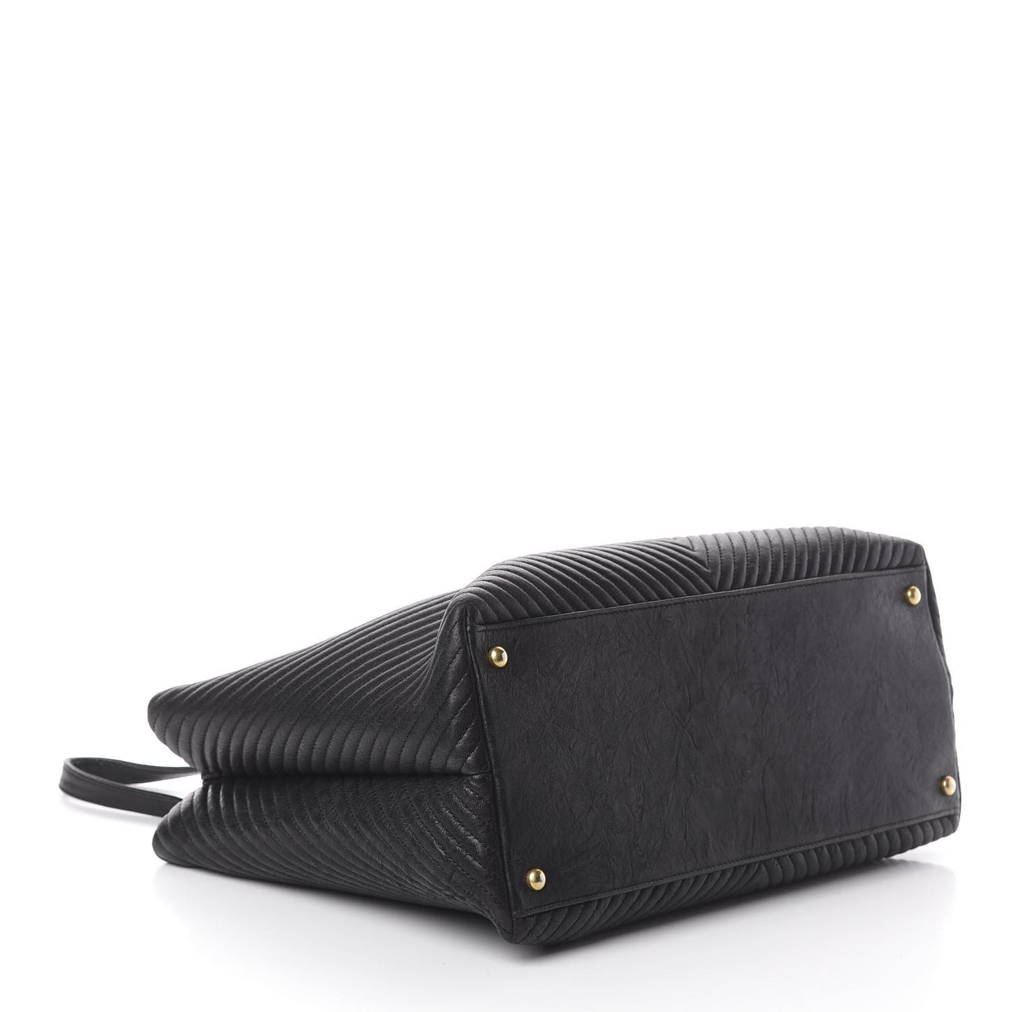 Wrinkled Lambskin Chevron Quilted Large Surpique Tote Black