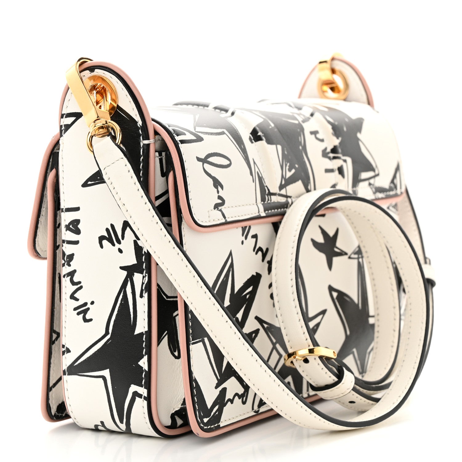 Lanvin Calfskin Star Print Small Box Jiji Shoulder Bag White Multicolor 3 of 13