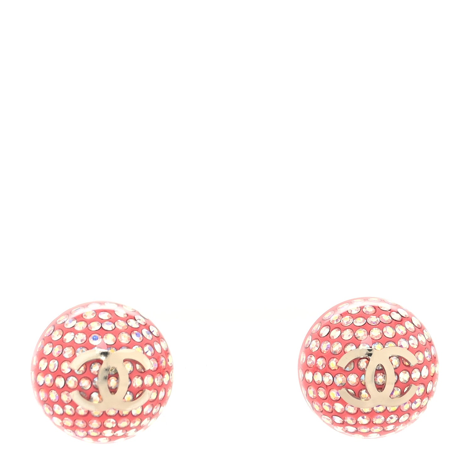 Chanel Resin Crystal CC Ball Earrings Pink Gold 1 of 4