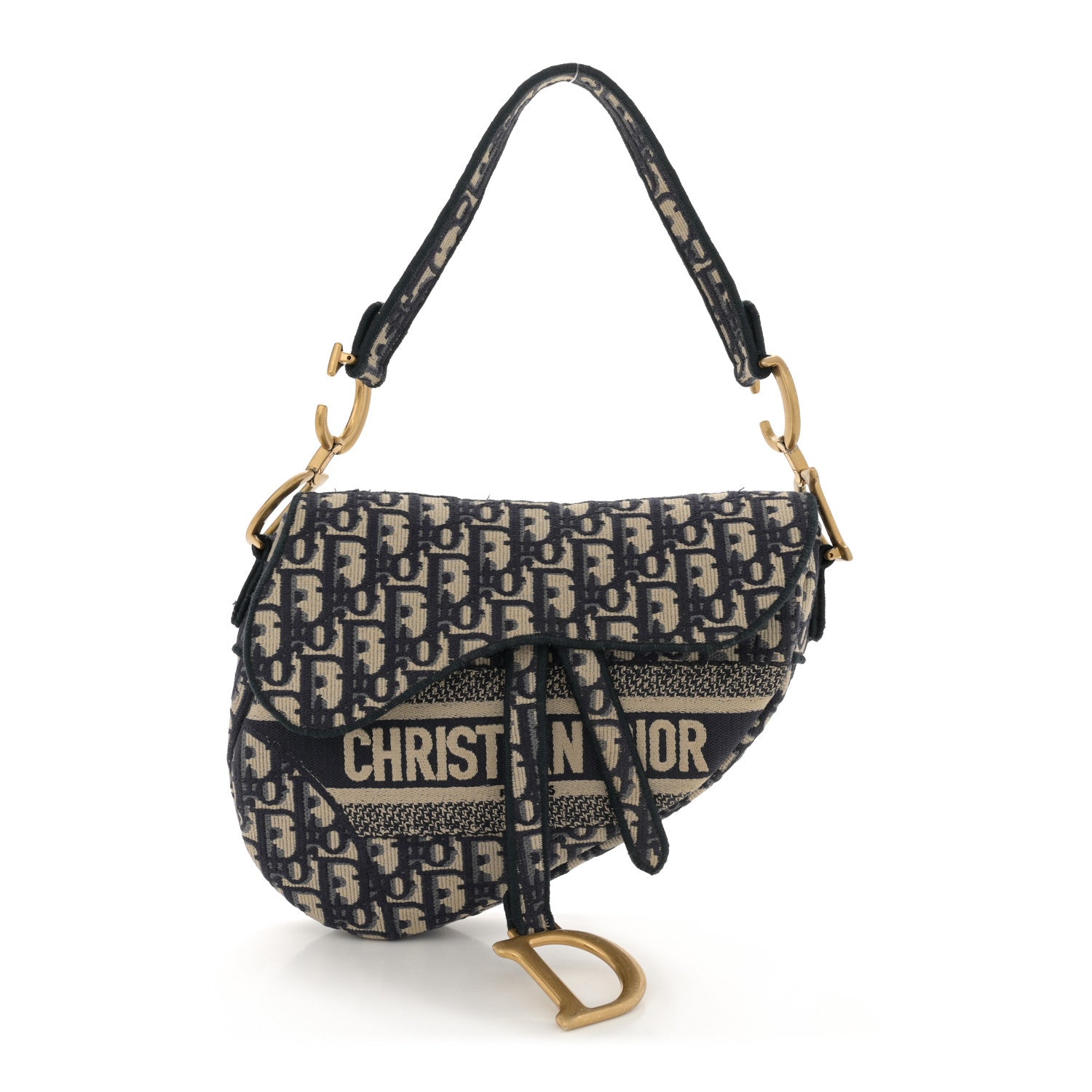 Christian Dior Oblique Embroidered Saddle Bag Blue 1 of 11