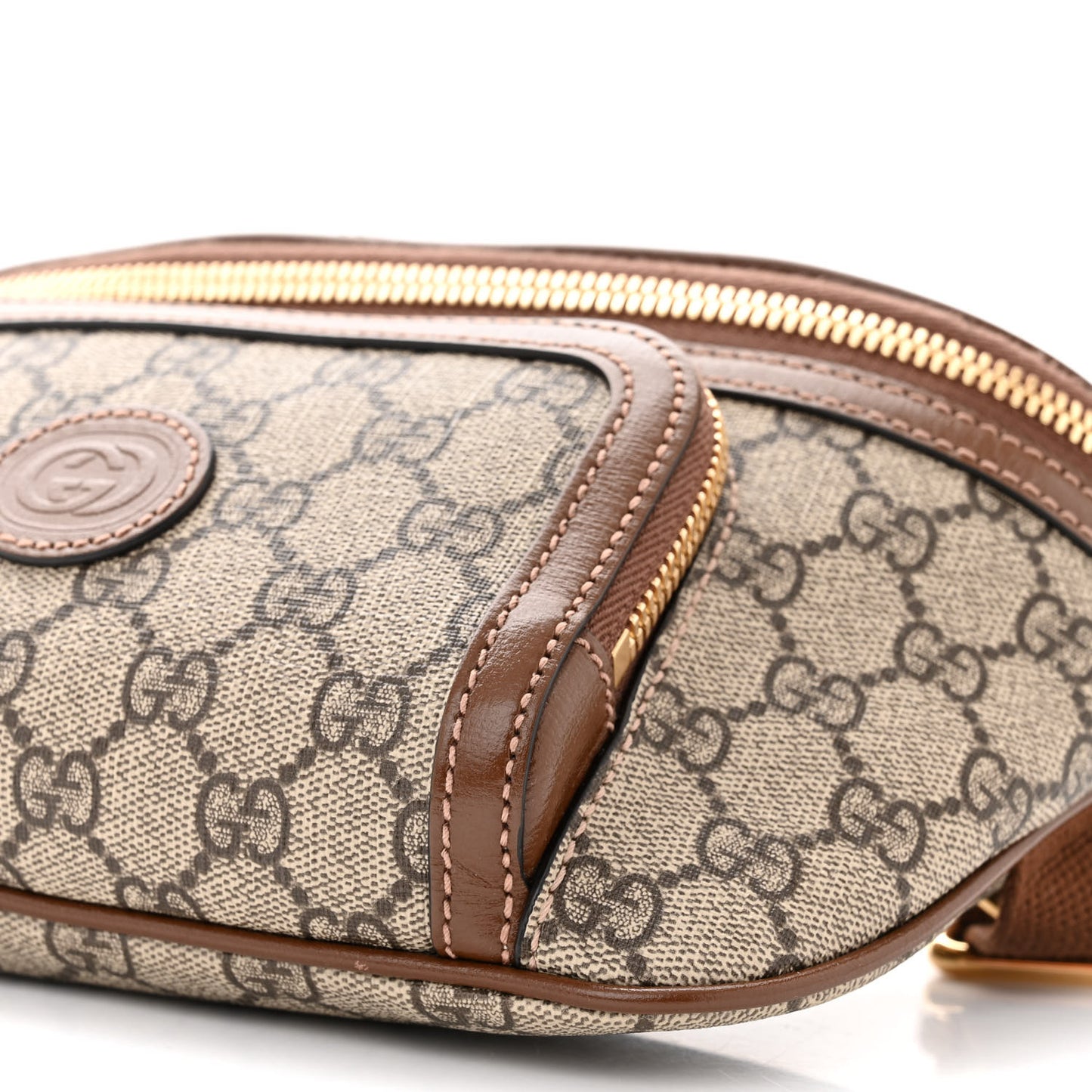 GG Supreme Monogram Textured Calfskin Retro Interlocking G Belt Bag Beige Ebony Brown Sugar