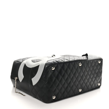 Chanel Calfskin Quilted Jumbo Cambon Bowler Black Grey 4 of 13