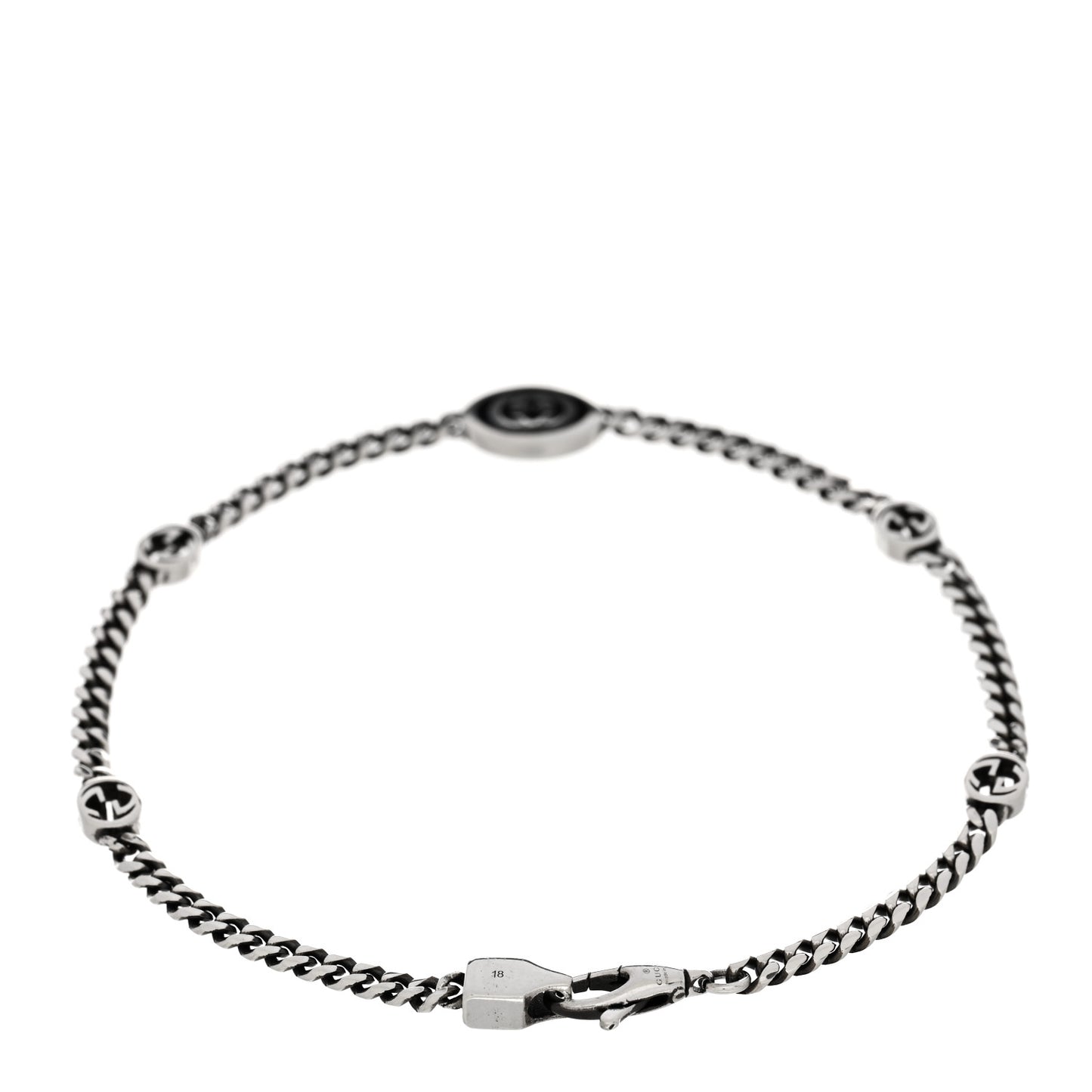 Sterling Silver Enamel Thin Interlocking G Bracelet Black Black