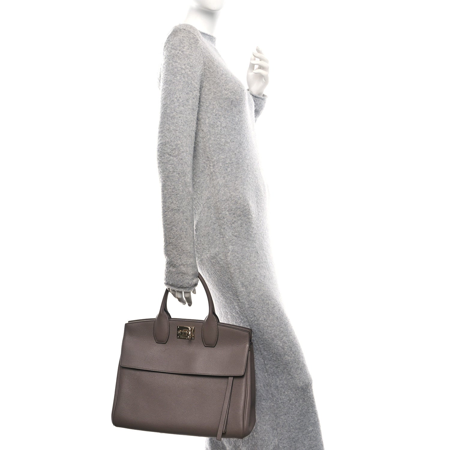 Salvatore Ferragamo Calfskin Large Studio Bag Caraway Seed 2 of 9