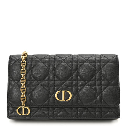 Christian Dior Supple Calfskin Cannage Caro Belt Pouch with Chain Black 1 of 9