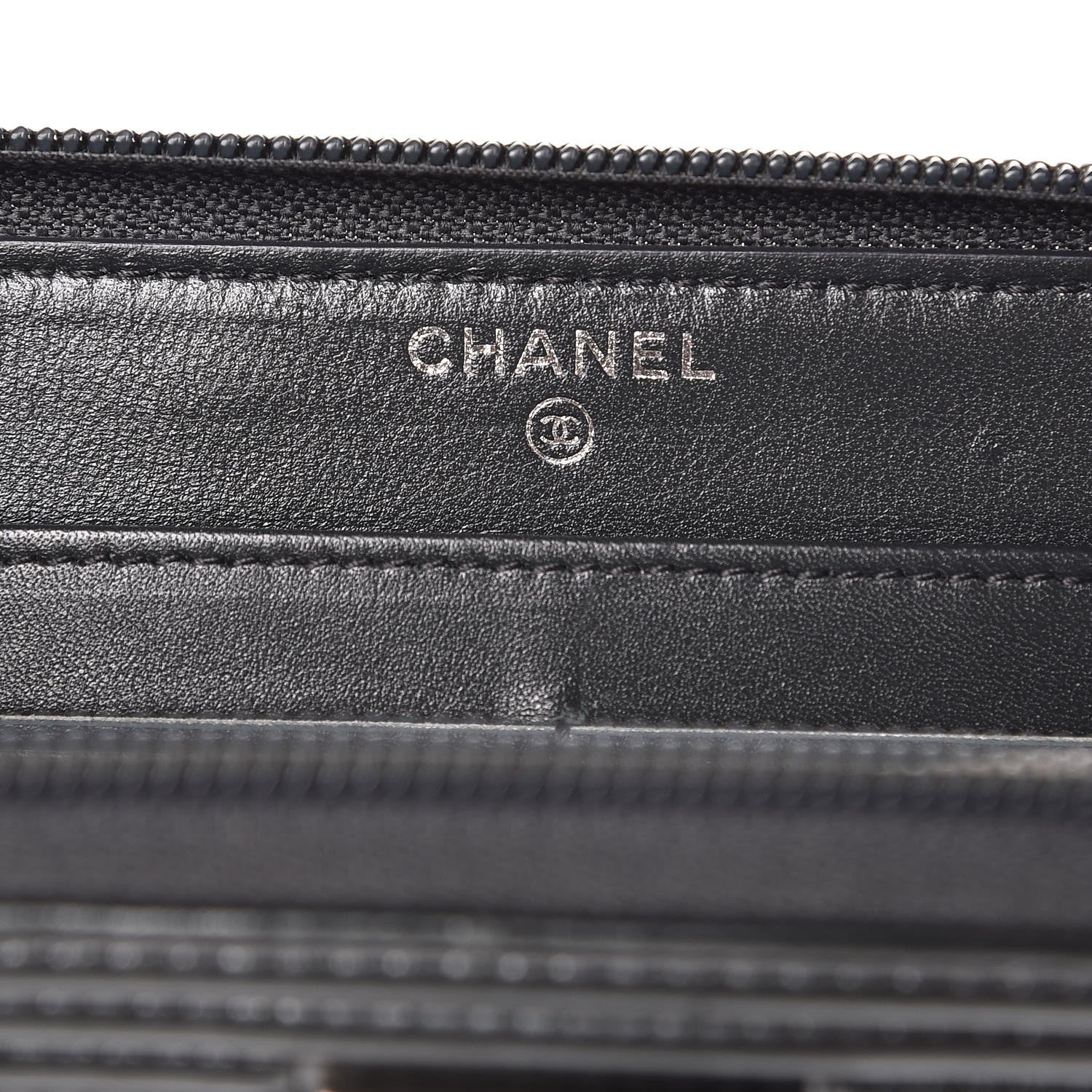 Chanel Glazed Calfskin Boy Zip Around Wallet Grey 6 of 10